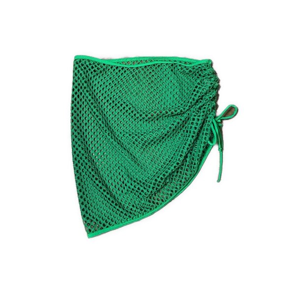 Womens Solid Green Mesh Beach Swim Sarong Coverup Mini Skirt Medium - Picture 1 of 2